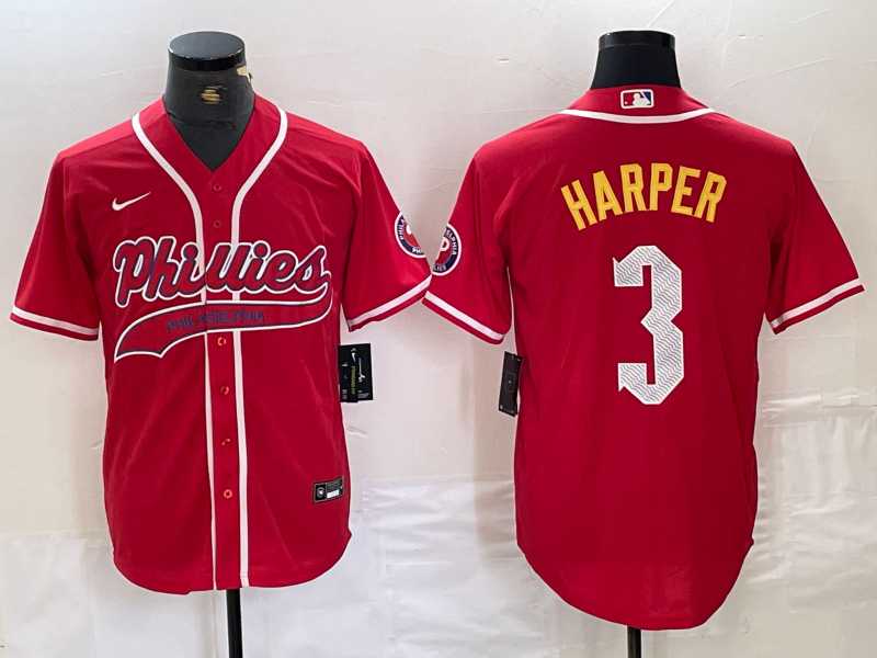 Mens Philadelphia Phillies #3 Bryce Harper Red Cool Base Stitched Baseball Jersey->philadelphia phillies->MLB Jersey
